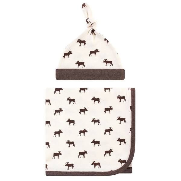 slide 1 of 1, Touched by Nature Baby Boy Organic Cotton Swaddle Blanket and Headband or Cap, Moose, One Size - Moose - One Size One Size - Moose