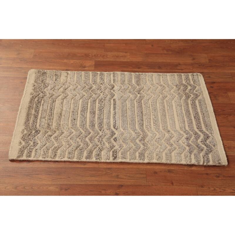 Stripe Moroccan Indian Rug Hand-Knotted Wool Carpet - 2'0"x 3'0"