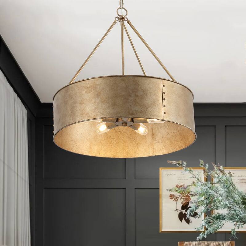 GetLedel 24" 5-Light Distressed Metal Drum Chandelier