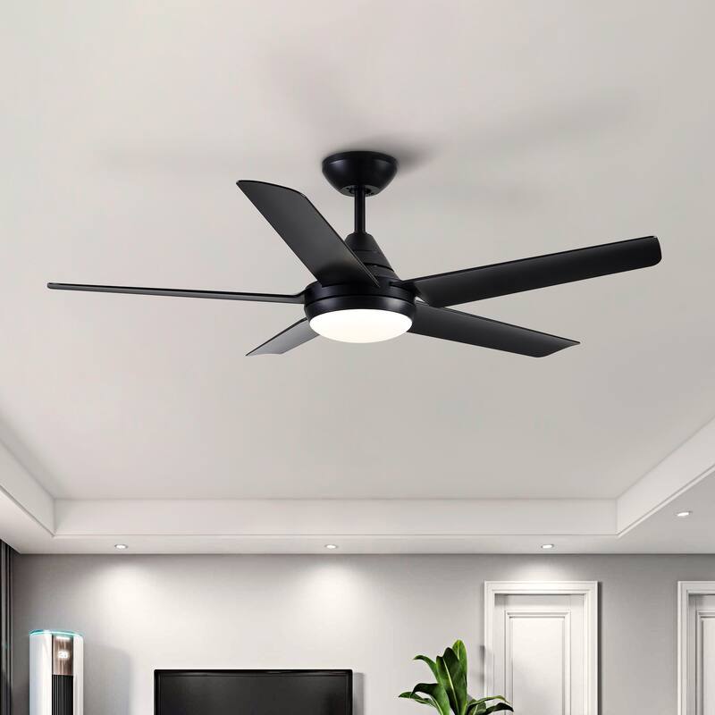48 in. Dimmable Integrated LED Matte Black Ceiling Fan with Light and Remote