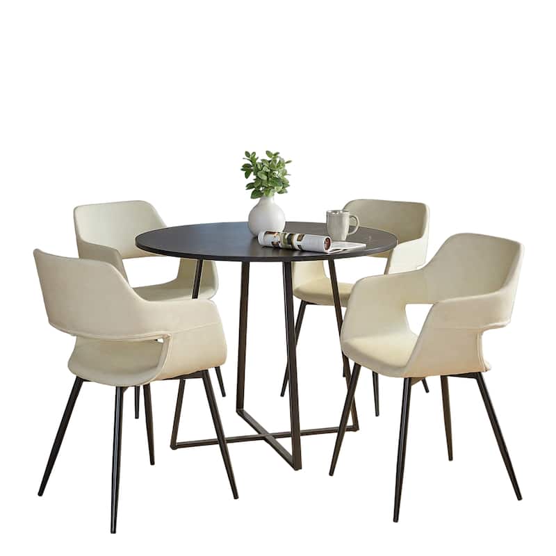 Porch & Den Pugo-Vallen Black 5-Piece Dining Set - Cream Faux Leather