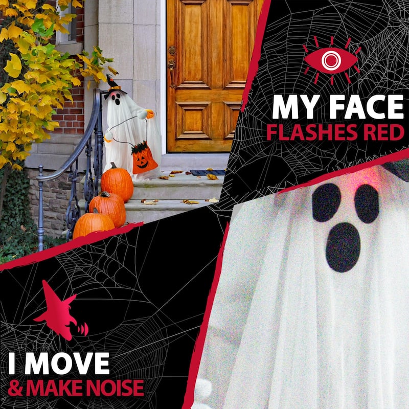 Haunted Hill Farm 35 In. Groundbreaker Animatronic Ghost, Indoor/Outdoor Halloween Decoration, Flashing Red Face, Battery