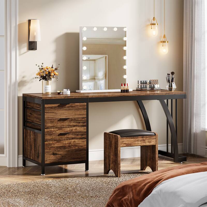 59" Large Vanity Desk with 3 Reversible Drawers, Chic Makeup Dressing Table Vanity Station for Women Girls Bedroom