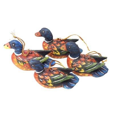 Novica Handmade Dazzling Plumage Wood Ornaments (Set Of 4)