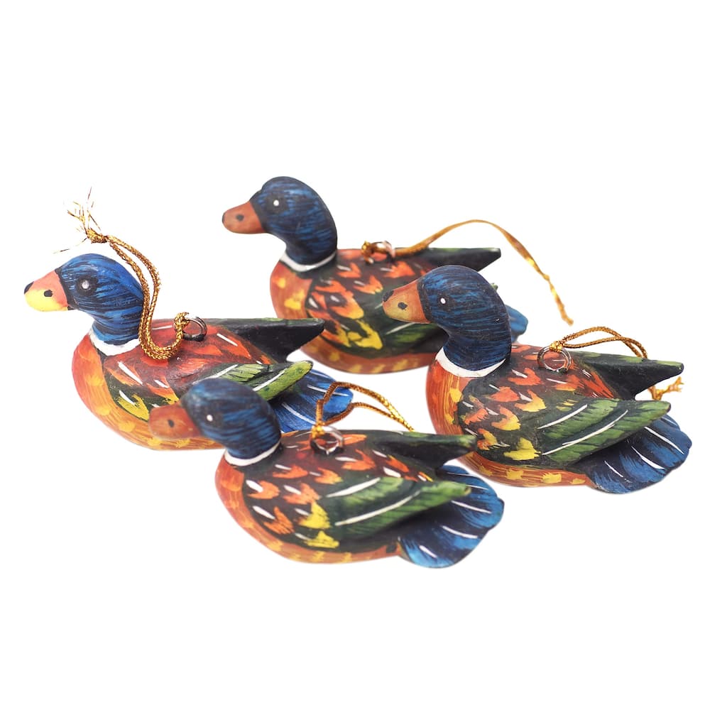 Novica Handmade Dazzling Plumage Wood Ornaments (Set Of 4)