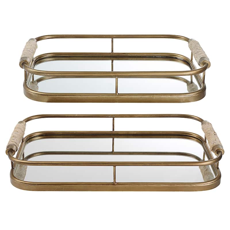Uttermost Rosea Brushed Gold Trays, Set Of 2 - 20"W x 3"H x 11"D