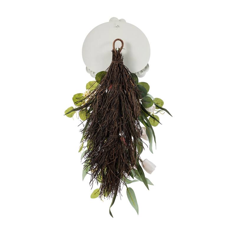 Glitzhome Easter Bunny Door Hanger with Eggs Tulip Teardrop Carrot Spring Wall Decor