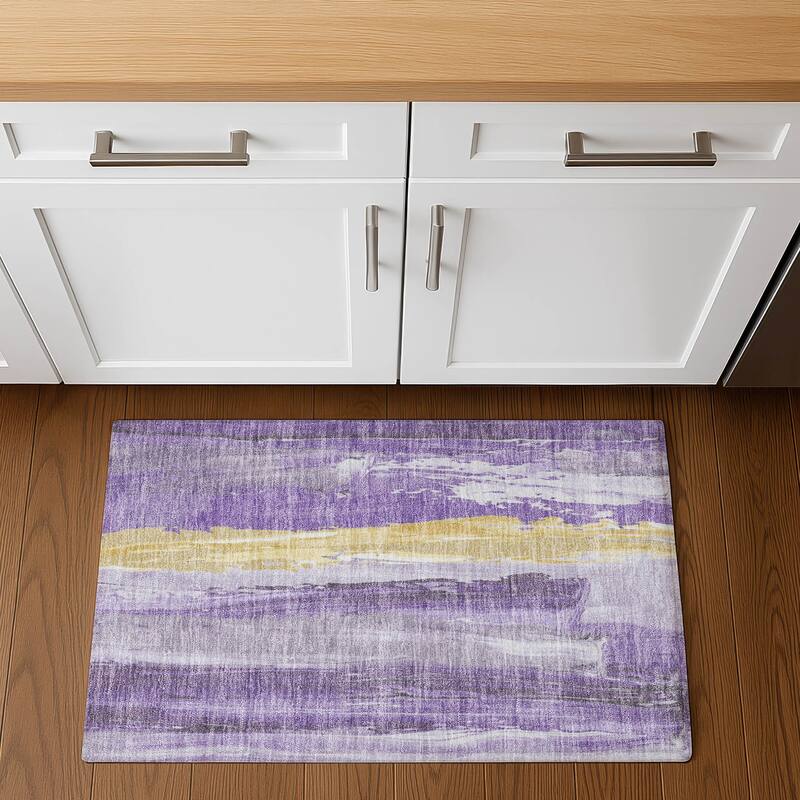 Premium Washable Super Soft Modern Brushstrokes Mayfield Rug - 1'8" x 2'6" - Purple