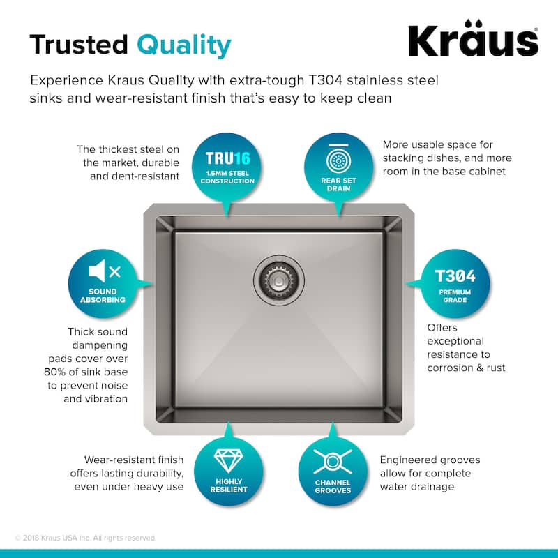 KRAUS Standart PRO Undermount Single Bowl Stainless Steel Kitchen Sink