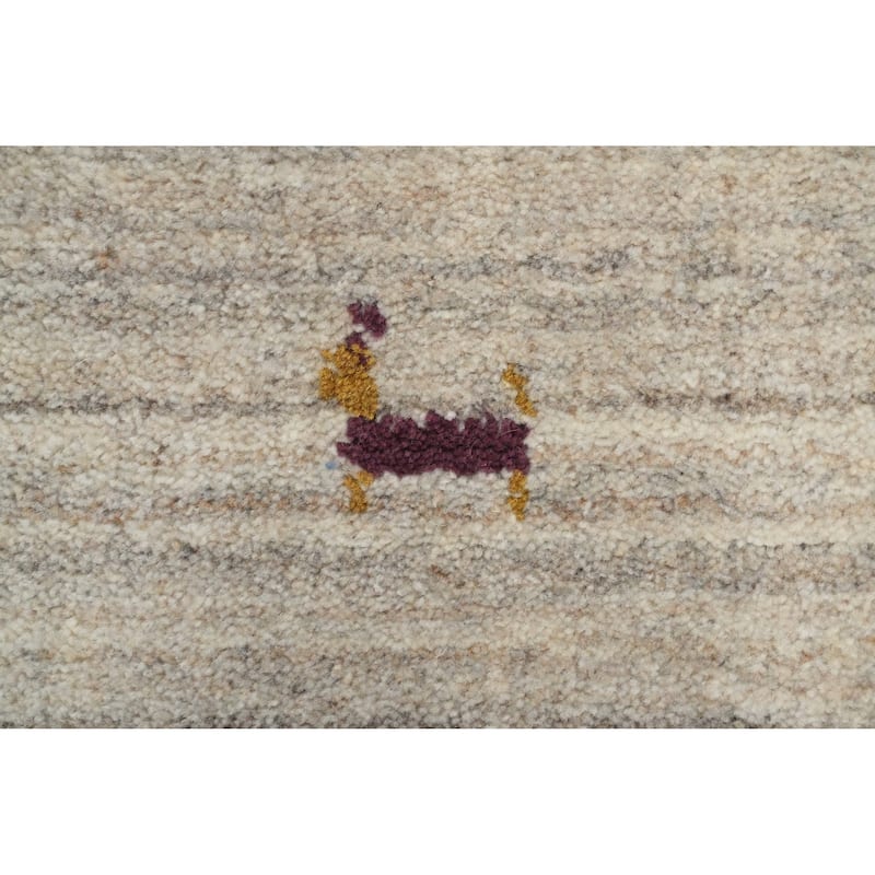 Hand Knotted Oriental 100% Wool Carpet Tribal Animal Pictorial Beige & Ivories Gabbeh Area Rug - 7' 10'' X 5' 1''
