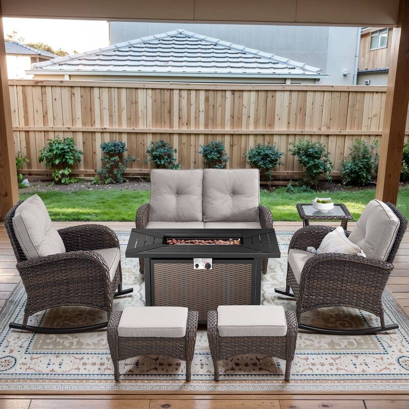 Gymojoy Outdoor Fire Pit Conversation Set, Loveseat Glider Sofa & Chairs - Patio Furniture Set