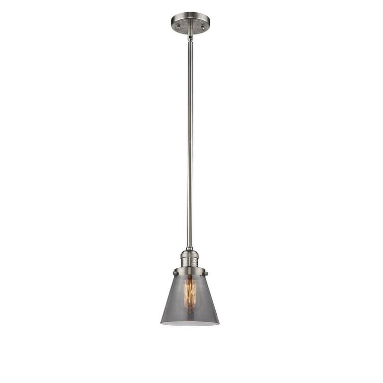 Innovations Lighting Small Cone Single Light 6" Wide Mini Pendant with - Brushed Satin Nickel / Smoked