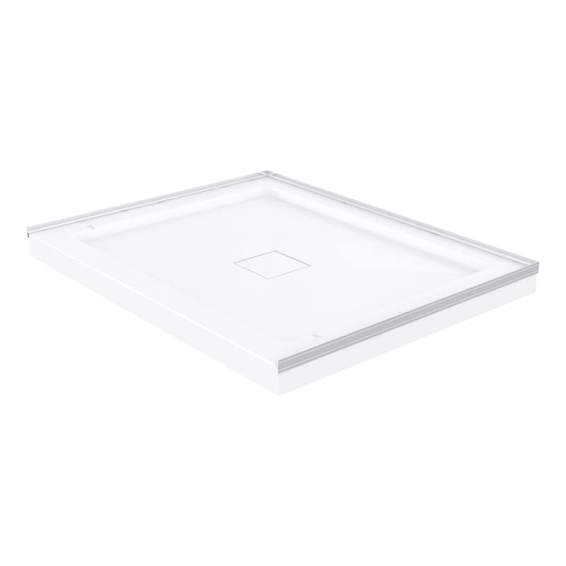 Marquette 42" X 34" Single Or Double-Threshold Shower Pan Base With Center Drain And Removable Flange In Glossy White - 42 x 34