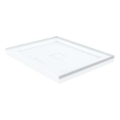 Marquette 42" X 34" Single Or Double-Threshold Shower Pan Base With Center Drain And Removable Flange In Glossy White - 42 x 34