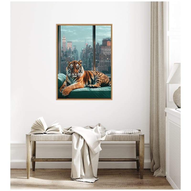 Kate and Laurel Sylvie Graceful Tiger in New York Framed Canvas by Michael Schauer