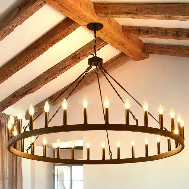 Wagon Wheel Chandelier Large Black Farmhouse Chandelier - 53in-30light