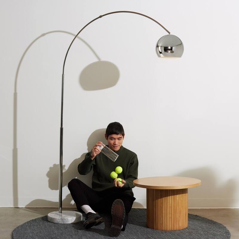 Brightech Olivia 75 in. Industrial Adjustable LED Arc Floor Lamp with Brass Metal Bowl Shade