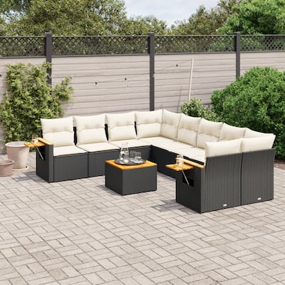 vidaXL Patio Sofa Set with Cushions Outdoor Furniture 9 Piece Poly Rattan