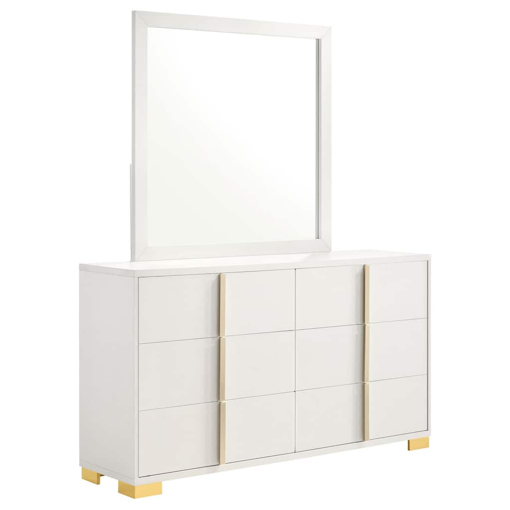6-Drawer White Dresser and Mirror Set with Sleek Modern Design, Smooth Glide Drawers, and Spacious Storage