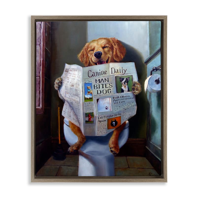 Stupell Dog Reading the Newspaper On Toilet Funny Painting Floater Frame - Multi-Color