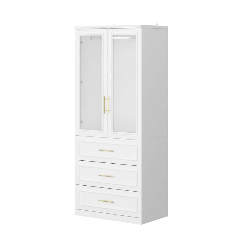 74.8"H Large Modular Wardrobe Cloest Armoire Cabinet Glass Door