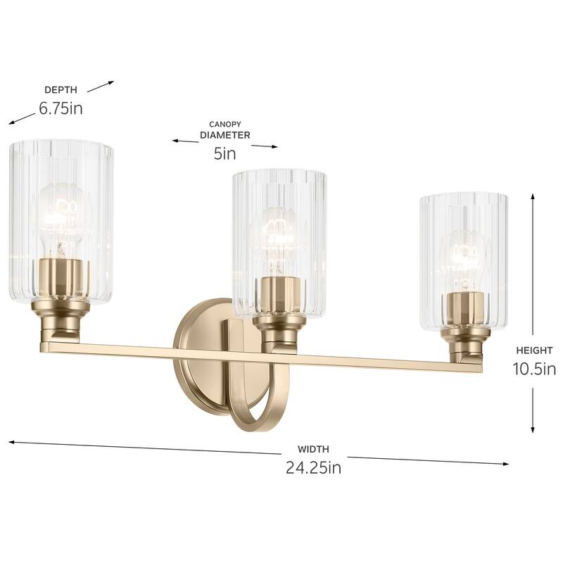 Kichler Lighting Gioe 24.25" 3-Light Vanity Light with Clear Fluted Glass in Champagne Bronze