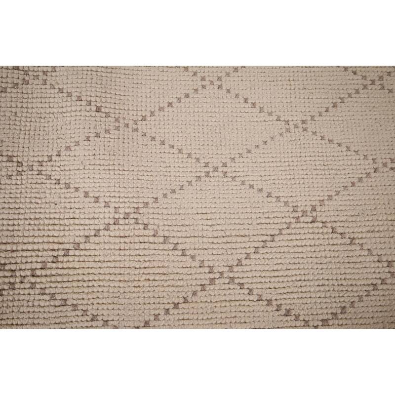 Trellis Ivory Moroccan Rug Hand-Knotted Beige Wool Carpet - 6'8"x 10'7"