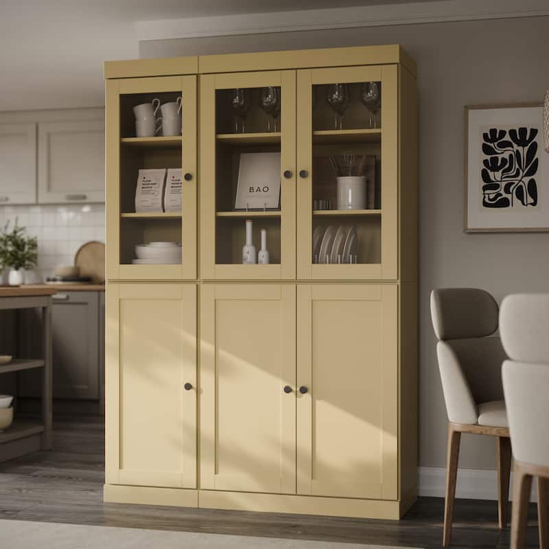 Palace Imports 100% Solid Wood 48.5" Pantry Cabinet with Clear Glass, Shaker Doors, 2-Drawers and Adjustable Shelves