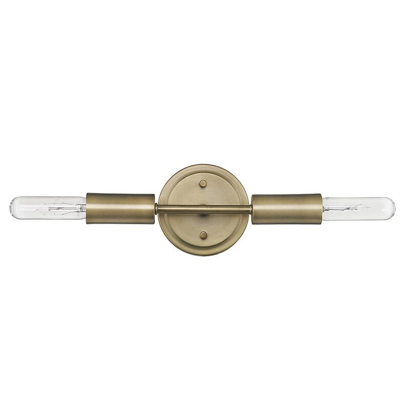 Modern Dull Gold 2-Light Wall Sconce with Exposed Bulbs and Hardwired Steel Fixture E26 Base - 5" H x 12" W x 3.75" D