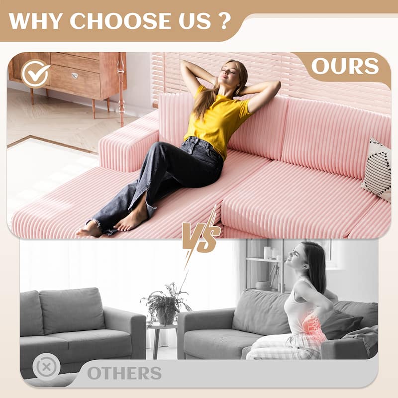 Futzca No-Assembly Modular Sofa, Corduroy Couch with High-Density Foam