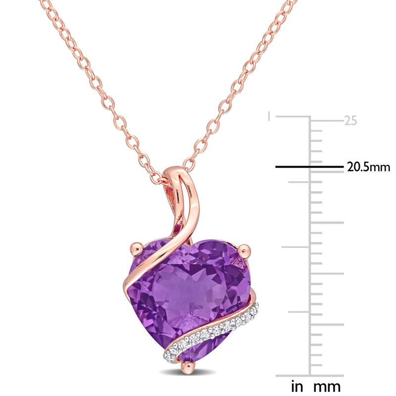 Miadora Heart-cut Amethyst and Diamond Accent Swirl Necklace in Rose Plated Sterling Silver