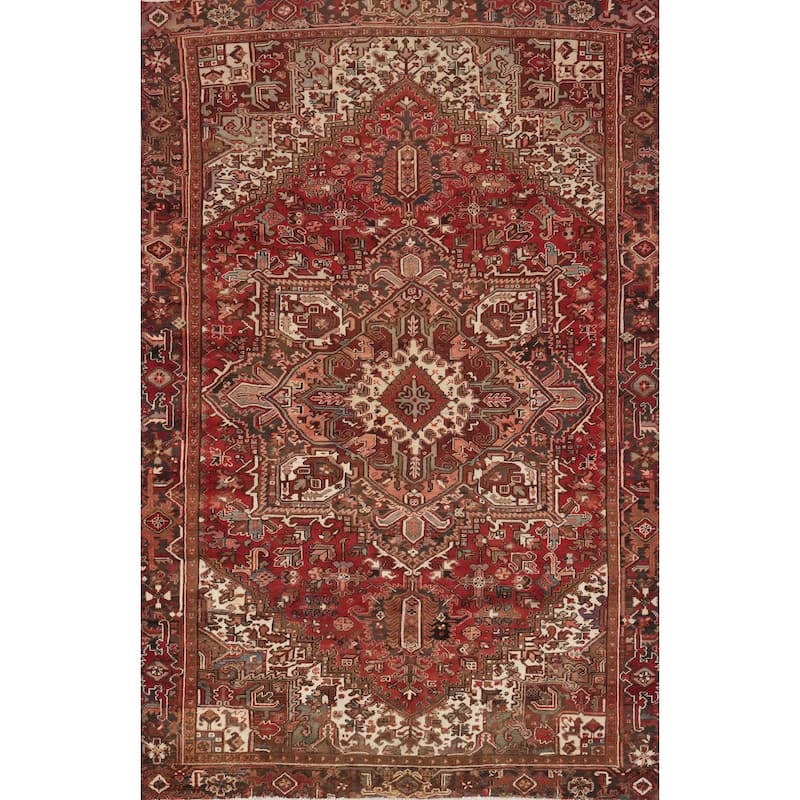 Hand Knotted Oriental 100% Wool Carpet Traditional Medallion Red Heriz Area Rug - 10' 5'' X 7' 4''