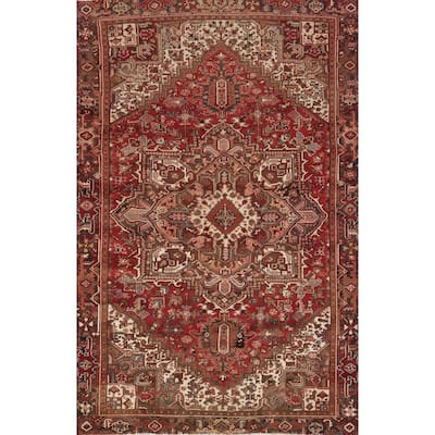 Hand Knotted Oriental 100% Wool Carpet Traditional Medallion Red Heriz Area Rug - 10' 5'' X 7' 4''