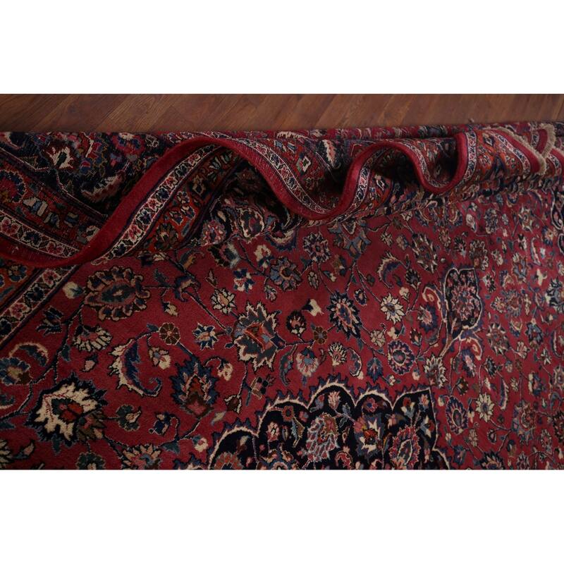 Traditional Mashad Persian Large Vintage Rug Handmade Wool Carpet - 10'0"x 16'6"