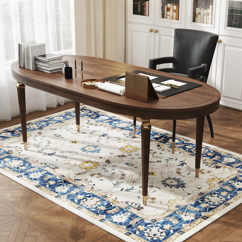 HOMCOM Area Rug 4x6, Machine Washable Rug, Non-Slip Boho Floral Print Floor Cover Foldable Carpet for Living Room - 3'6"