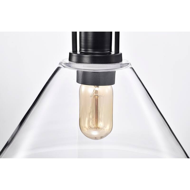 Matte Black 1-Light 12 in. Modern Pendant with Clear Cone Glass Shade