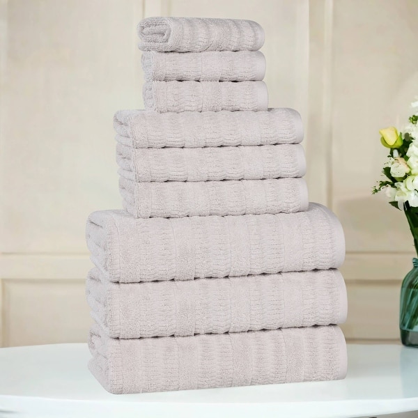 Silver - Superior Mika Smart Twist Viscose Cotton Blend 9 Piece Towel Set - Silver