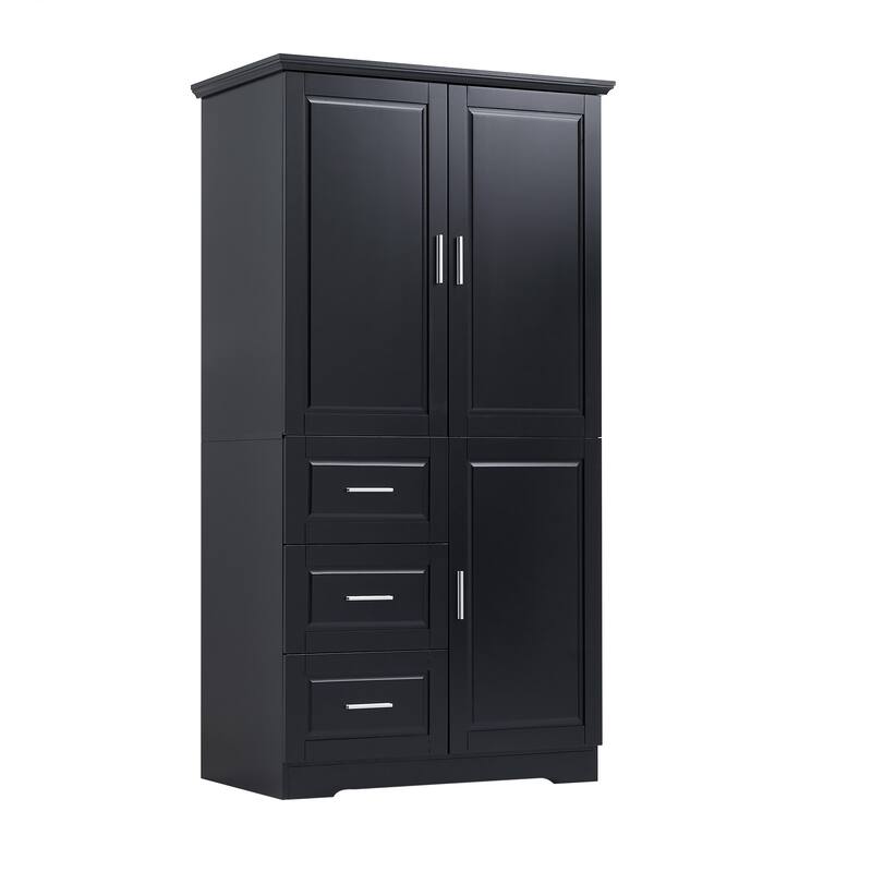 Freestanding Floor Storage Cabinet with 3 Door, 3 Drawers, Long Bar Handles and Adjustable Shelf for Office Living Room Bathroom