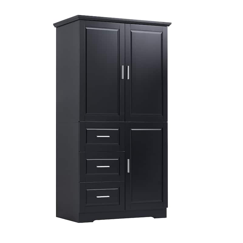 Roomfitters Tall and Wide Storage Cabinet with 3 Drawers and Doors for Bathroom or Office Freestanding Unit