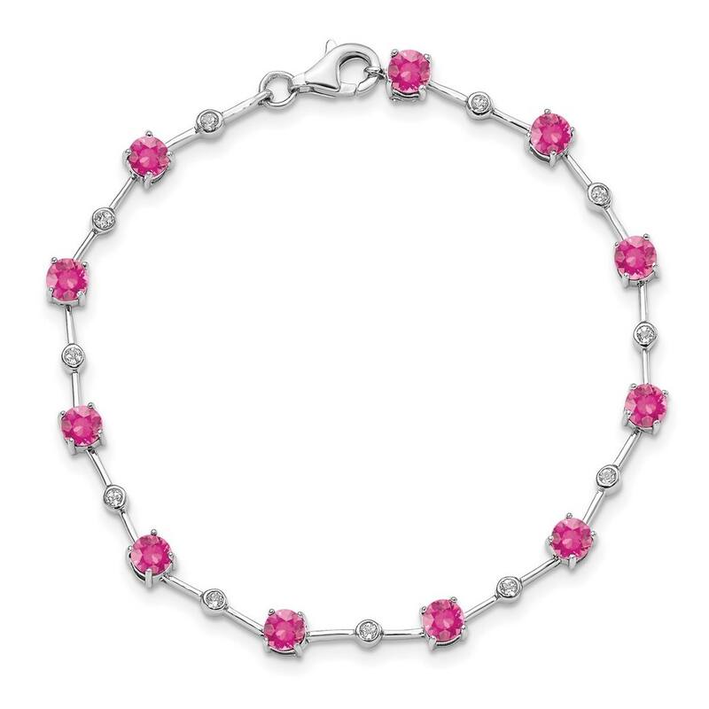 Curata 925 Sterling Silver Polished Open back Fancy Lobster Closure Pink Tourmaline Bracelet