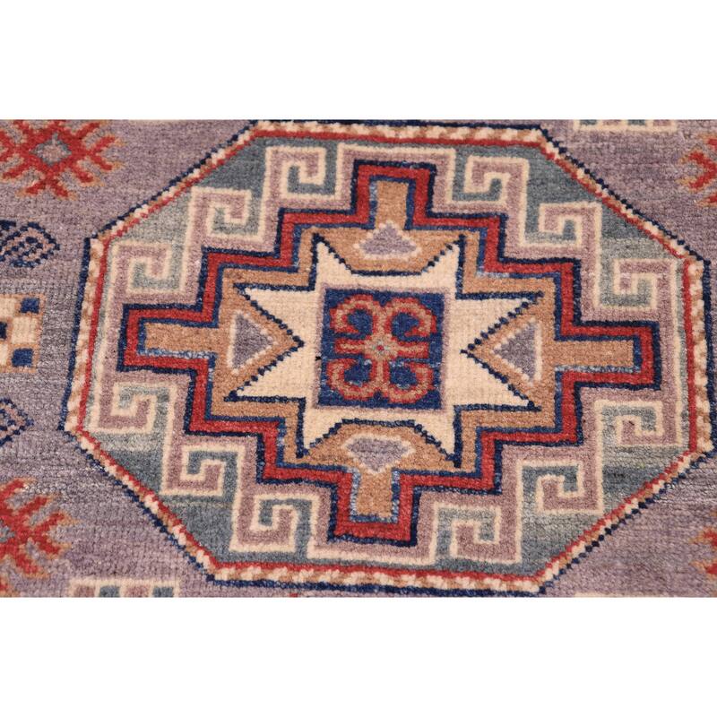 Southwestern Kazak Riley Gray/Light Blue Wool Runner - 2'7'' x 9'9''