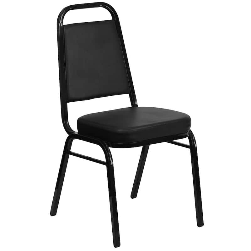 Trapezoidal Back Stacking Banquet Chair with 2.5" Thick Seat - 20.25"D x 17.5"W x 36"H - Black Vinyl/Black Frame