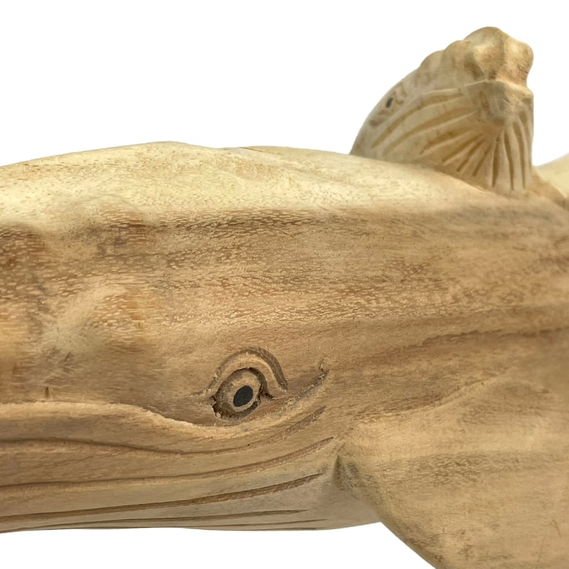 Carved Teak Wood Humpback Whale And Baby Tabletop Statue 20 Inch - 5.75 X 20 X 7.25 inches