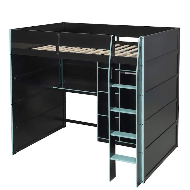 Full-Size Modern Gaming Wooden Loft Bed with RGB Lighting, Desk & Open Storage by Harper&Bright Designs