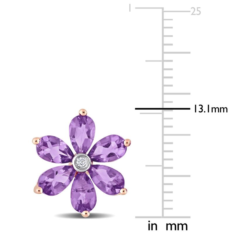 Miadora Pear-cut Amethyst and Diamond Accent Floral Stud Earrings in 14k Rose Gold