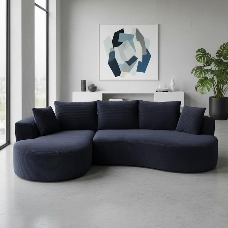 111.55" L-Shaped Corduroy Sectional Sofa, No Assembly Required - Black