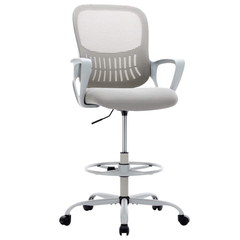 Ergonomic Office Chair, High Back Desk Chair with Headrest, Home Office Swivel Mesh Computer Chair Office Chairs - Grey-Fixed