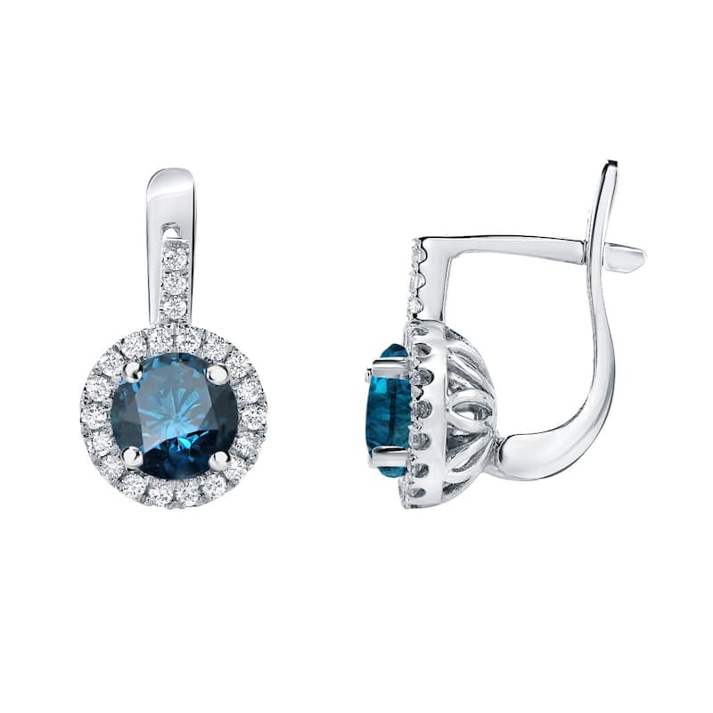 Auriya 14k Gold 2 2/5ctw Blue Diamond Halo Dangle Earrings (H-I, SI1-SI2)