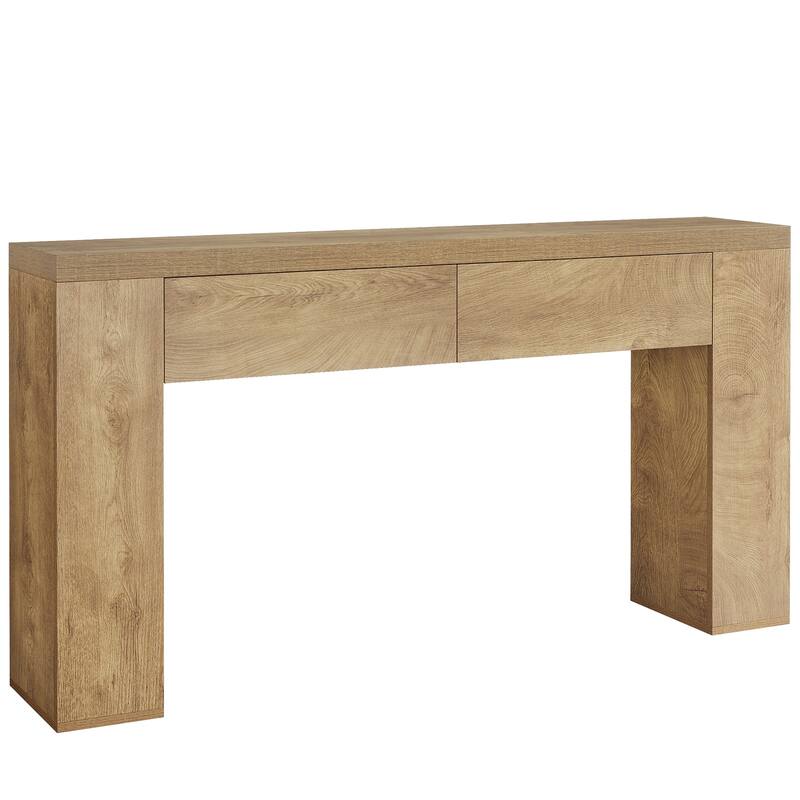 63-Inch Wooden Console Table with 2 Hidden Drawers, Sofa Table for Living Room, Hallway, Entrance, Foyer