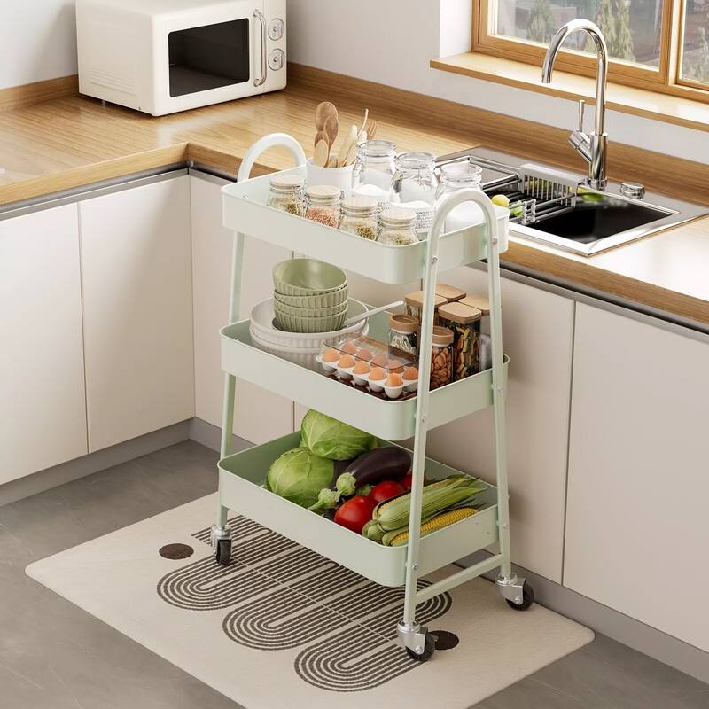 3-Tier Metal Rolling Utility Cart Multifunctional Organizer with Handle and Lockable Wheels - 17.4"D x 12.04"W x 31.02"H